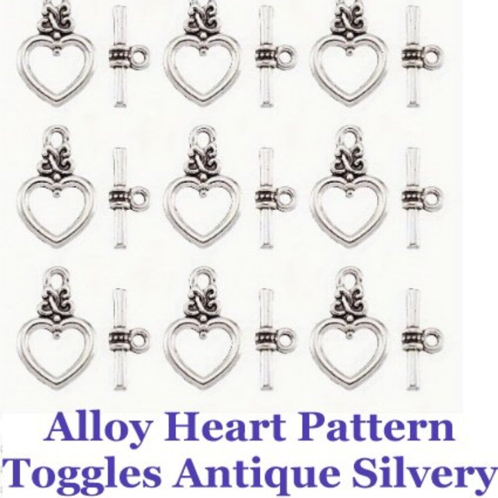 Alloy Heart Pattern Toggle Clasp Set, Antique Silvery  10 Toggles